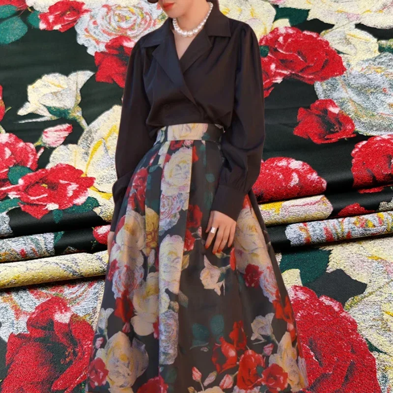 Jacquard Brocade Fabric Spring Autumn European Oil Painting Big Hem Skirt Trench Coat Design Sewing Cloth Wholesale by the Meter