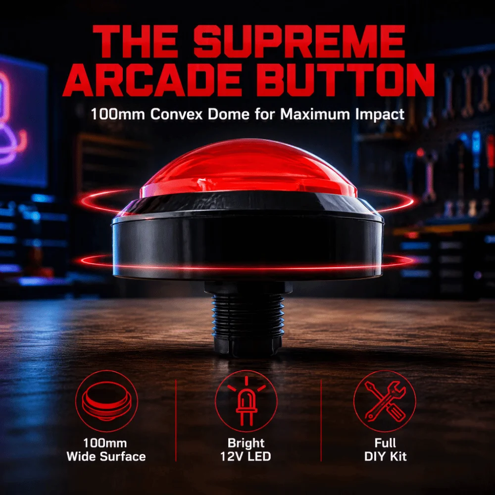 4pcs 100mm Diameter Arcade Push Button LED Illuminated Red Color Arcade Button Replacement Convex Design Single Button Unit
