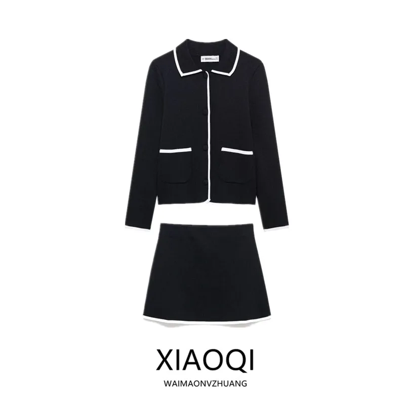 

Spring 2025 Women's Knitted Long Sve Collared Jaet Color Blo Trimmed Outerwear Ele Faionable for Younger Women