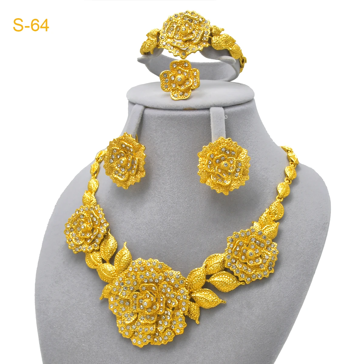 Brazilian 24K Gold Plated Jewelry Set For Women Dubai Indian Nigeria Big Pendant Necklace Earrings Bridal Wedding Gift Jewellery