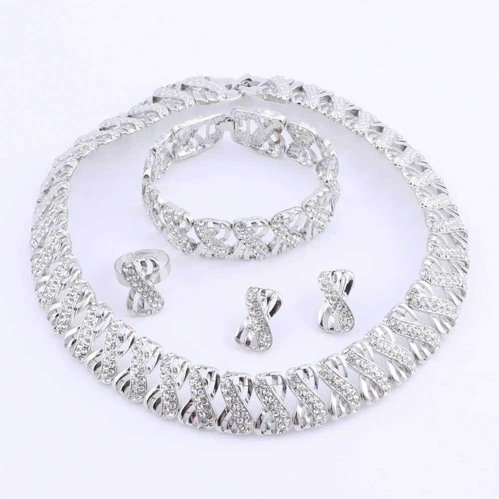 Indian Dubai Wedding Jewelry Sets For Brides Vintage African Costume Jewerly Set Silver Color Nigerian Women Jewelry Set