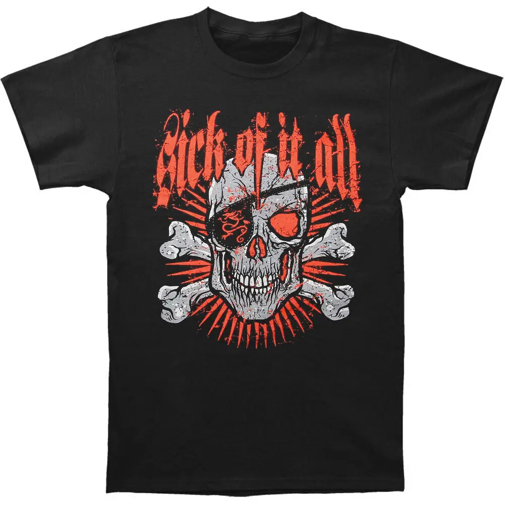 Men'S Sick Of It All Skull Crossbones T Shirt Small Black