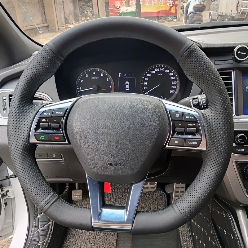For 15-16-17-18 Hyundai Sonata Hand-Stitched Steering Wheel Cover, 9th Gen Sonata Dedicated Full Wrap Cover