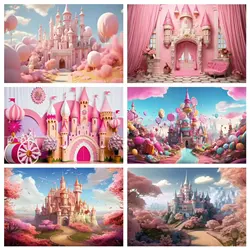 Castle Fairy Tale Pink Castle Background Princess Girls Birthday Party Decoration Baby Shower Cake Portrait Photography Backdrop