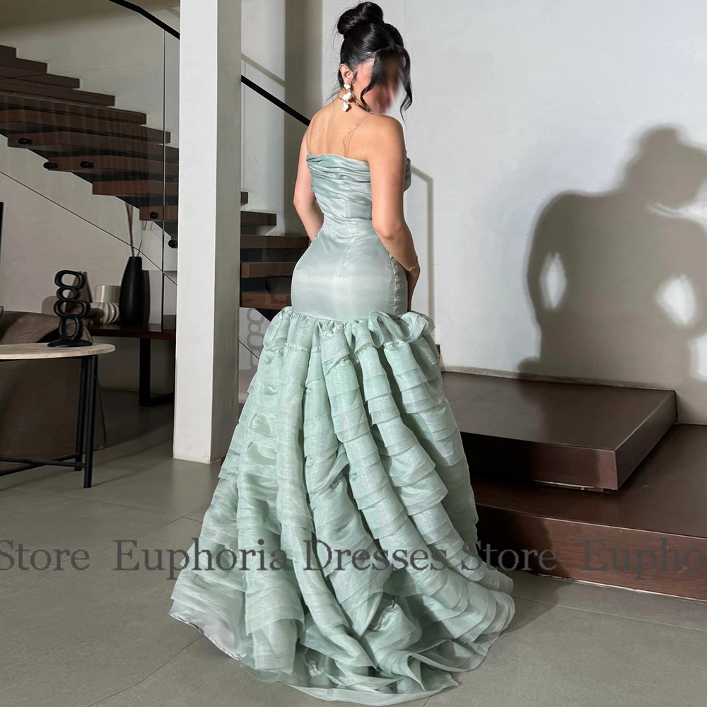 فساتين الحفلات الرسمية التفتا ألف خط فستان العودة للوطن النعناع بدون حمالات طبقات الطية الكشكشة فساتين حفلات أعياد الميلاد 2025 طويلة