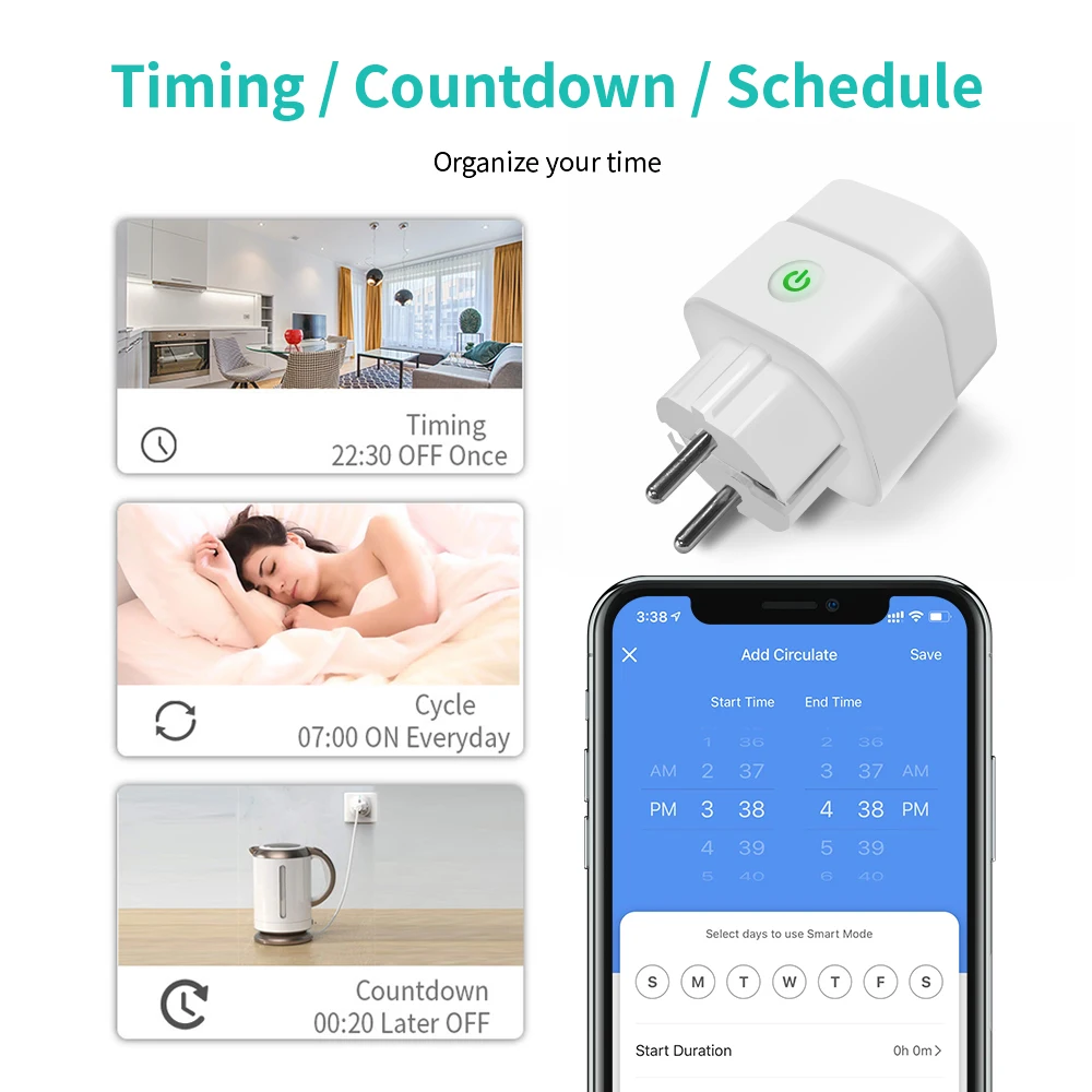 GLEDOPTO Smart Home Tuya WiFi EU Plug with Power Meter Energy Monitor Smart Life App Remote Control Wireless Data Timer Setting