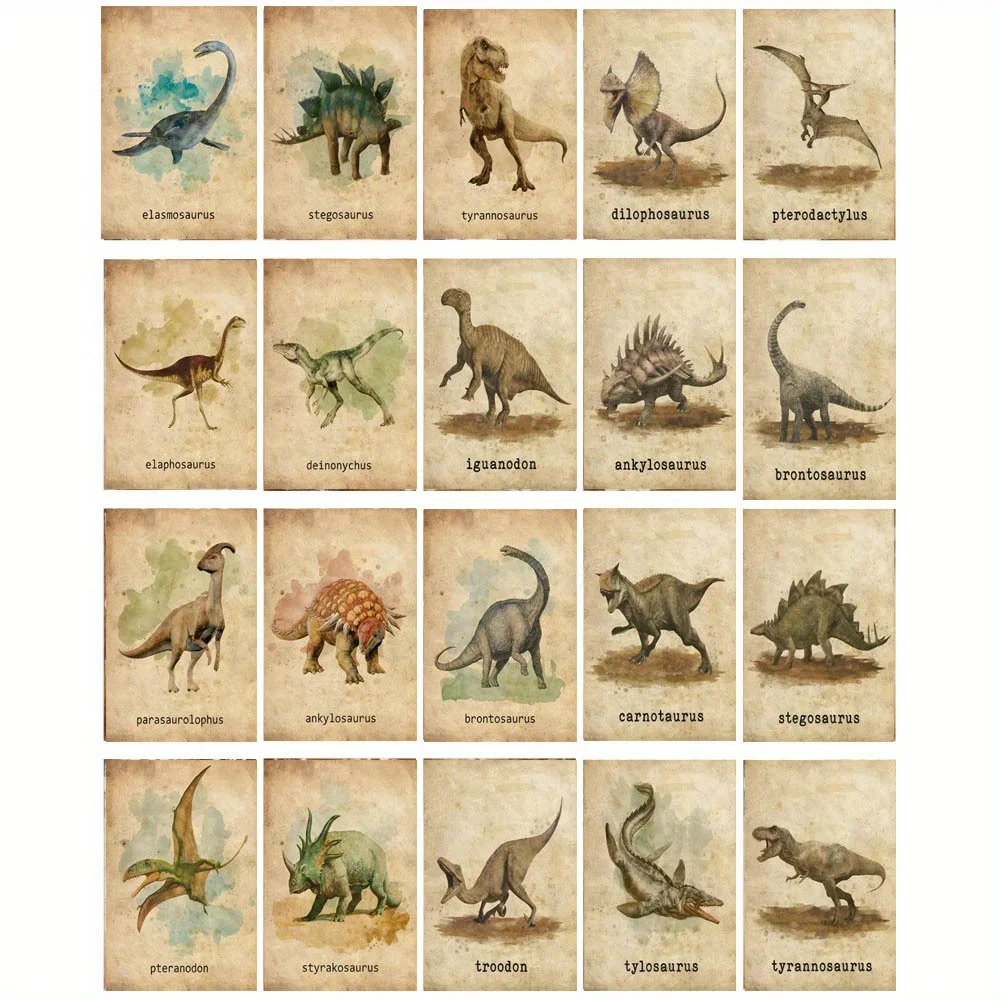 20PCS Retro Dinosaur World Art Wall Decoration Postcards, Suitable for Bedroom and Children's Room Decoration Greeting Cards