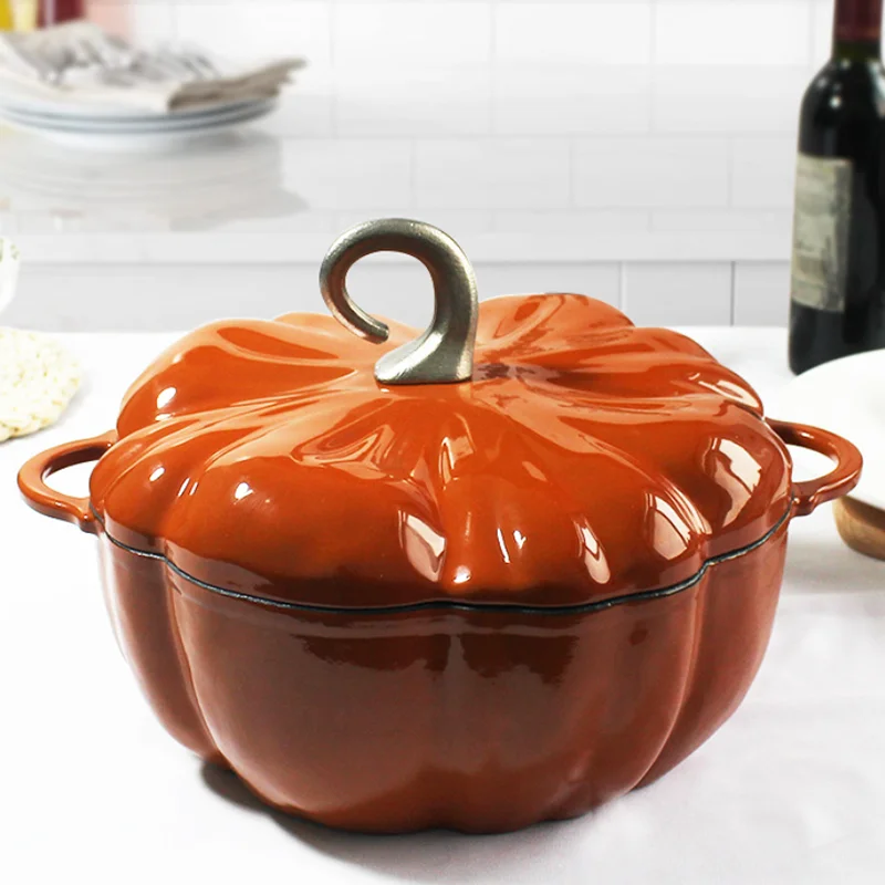 Enamel Cast Iron Pot Pumpkin Cocotte Dutch Oven 3.5 Quart Burnt Orange Casserole Pot with Lid