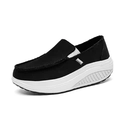 Women Walking Shoes 5CM Heel Home Black Canvas Light Loafer Spring Outdoor Comfortable Fitness Flats Sneakers 35-42