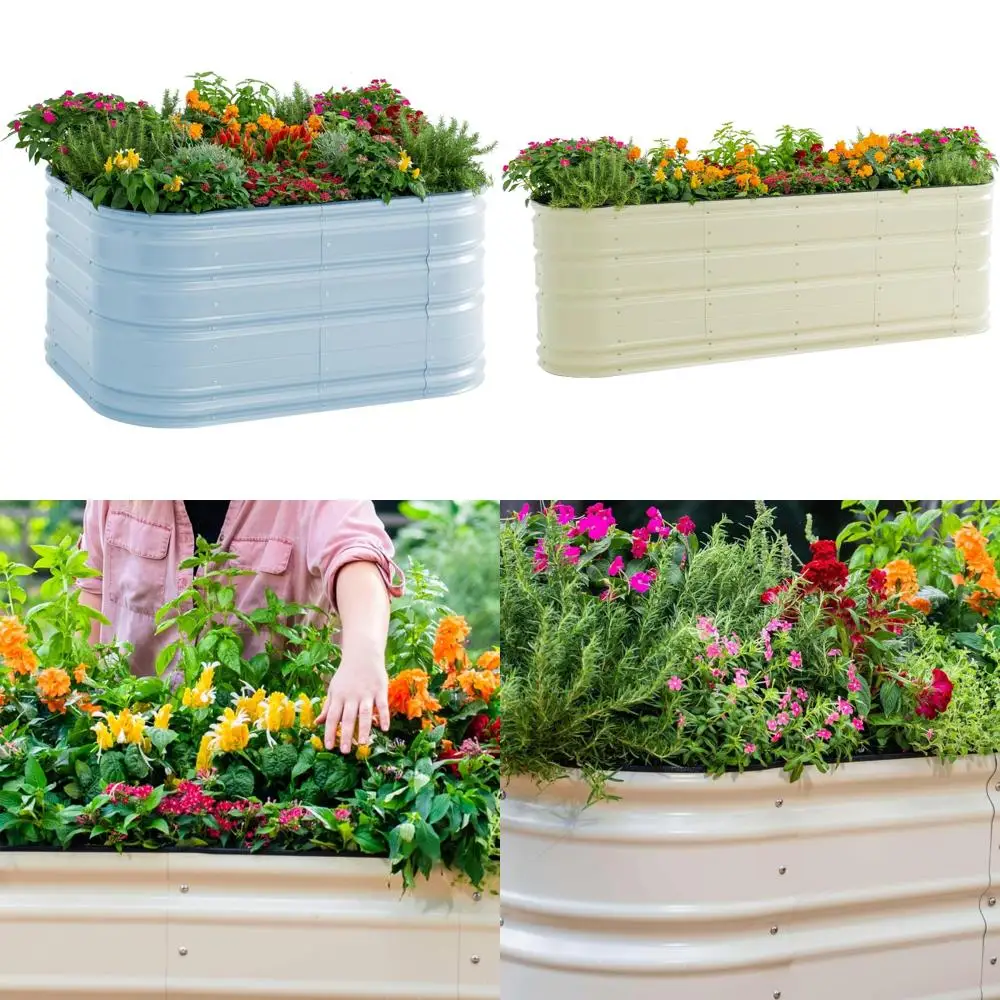 

vego garden 32" tall 6 in 1 novel metal raised garden bed kits modular planter beds for vegetables flowers, sky blue