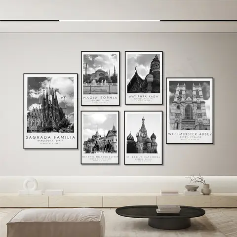 Moscow, Barcelona, UK, France, Turkey Istanbul, Bangkok, Chiang Mai Thailand black and white travel poster coordinate printing