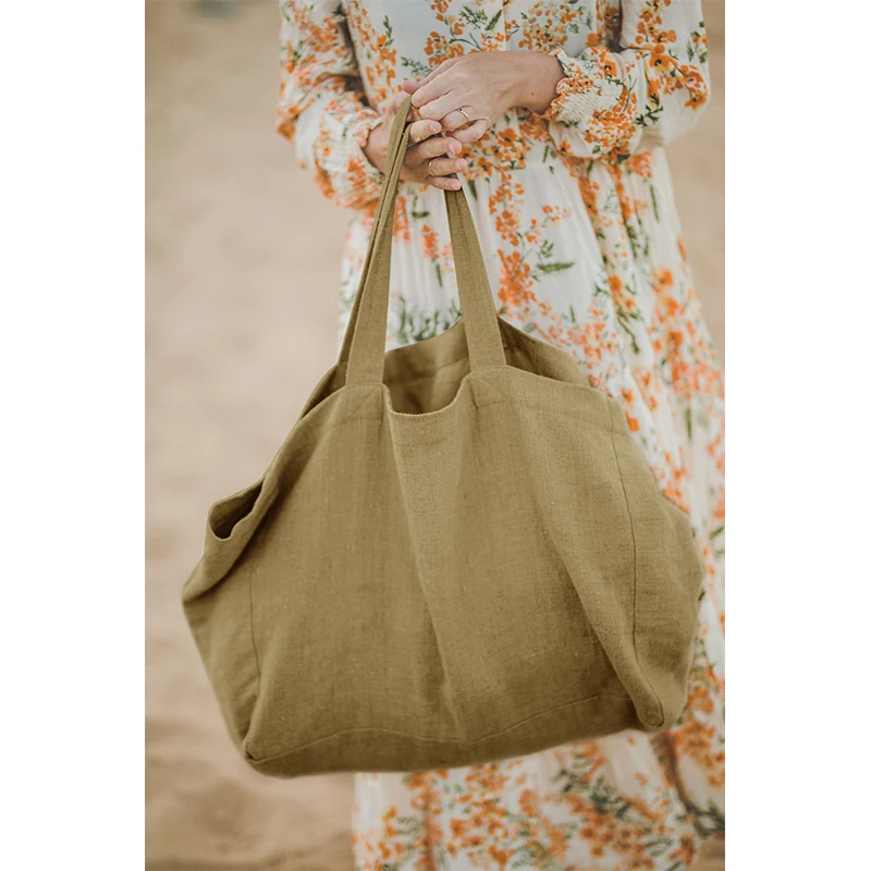 Casual  Sundries Large Handbags Female Linen Women Casual Reusable Grocery Bags Large-Capacity Shopping Bags Foldable Tote Bags