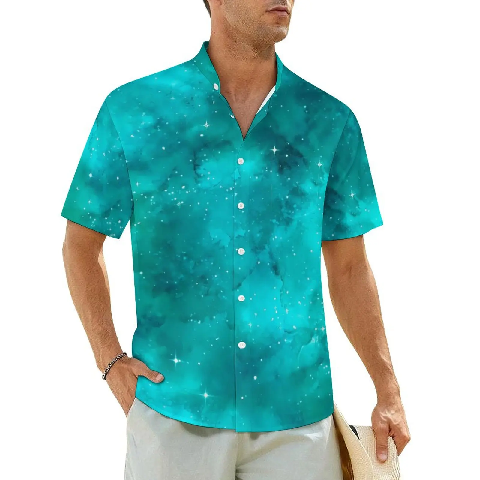 

Painted Galaxy Hawaiian Shirt For Male Vacation Stars Print Casual Shirts Short Sleeves Street Style Vintage Oversized Blouses