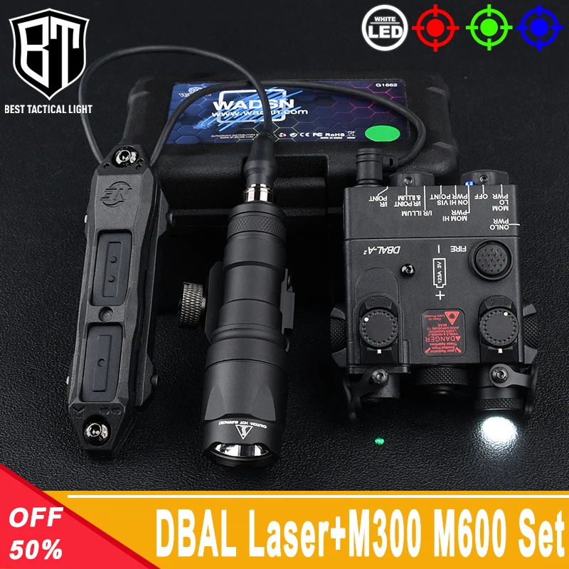 

Airsoft DBAL-A2 Laser Red Green Blue Dot White Light M300A M600U Metal Flashlight Hunting Accessory Dual Control Pressure Switch