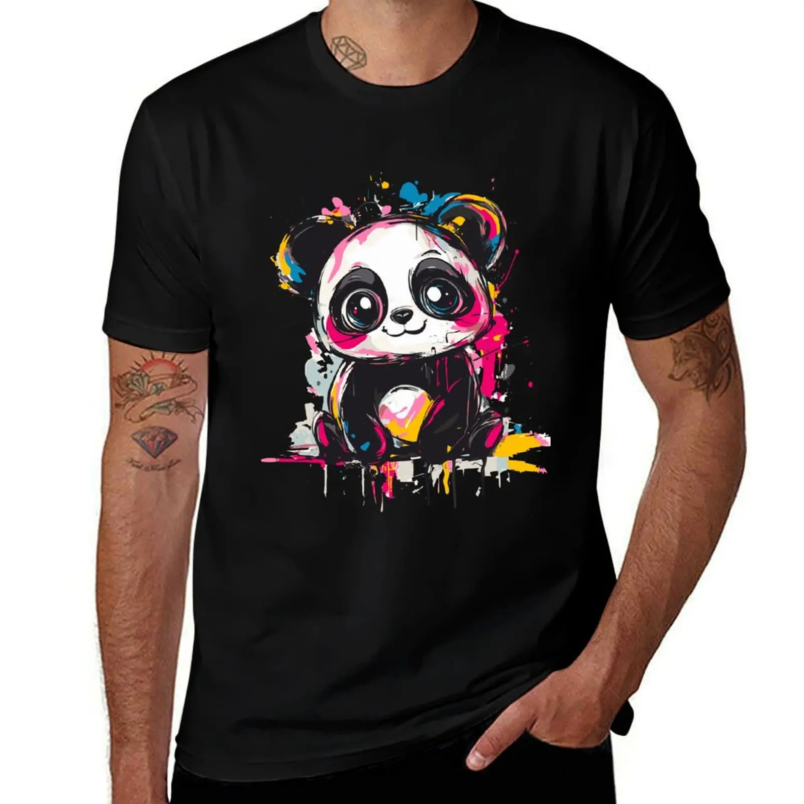 Colorful Splatter Art of a Cute Panda T-Shirt blacks aesthetic clothes vintage clothes shirts graphic tee men