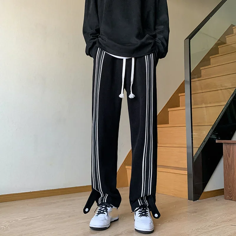 

Mens Striped Knitted Straight Pants Fashion Hip Hop Streetwear Casual Harajuku Trousers