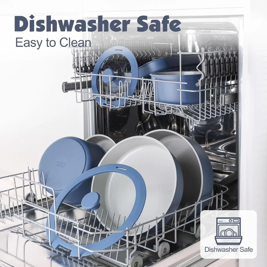 Набор керамических кастрюль и сковородок из 24-х предметов со съемными ручками с антипригарным покрытием для индукционной приготовления пищи. Здоровая посуда без PFOA. Подходит для