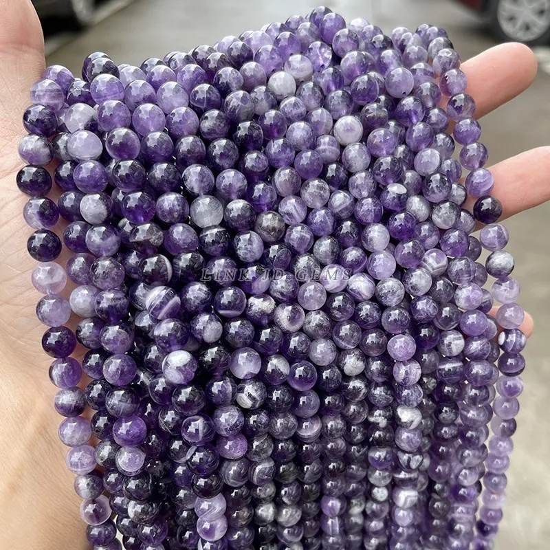 Natural Stone Dream Lace Amethysts Beads Reiki Healing Round Loose Spacer Crystal Bead For Jewelry Making Diy Bracelet Accessory