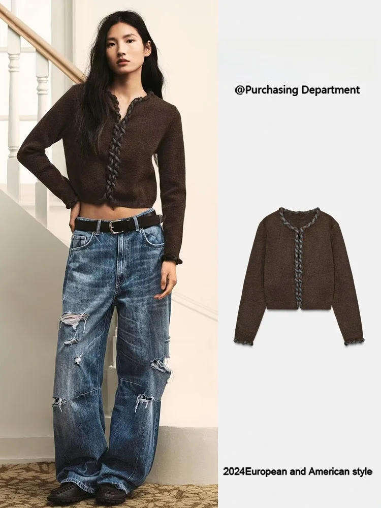 

Модный вязаный жакет с длинными рукавами для женщин, осенняя новинка, декоративная многослойная конструкция, индивидуальный дизайн