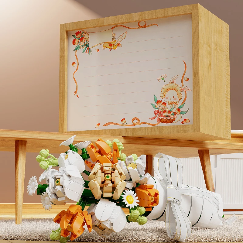 Bouquet Building Blocks Assemblaggio Modello Moc Fai da te Fiore eterno Display Scatola di legno Kit di mattoni Regali per il giorno delle vacanze Giocattoli per bambini