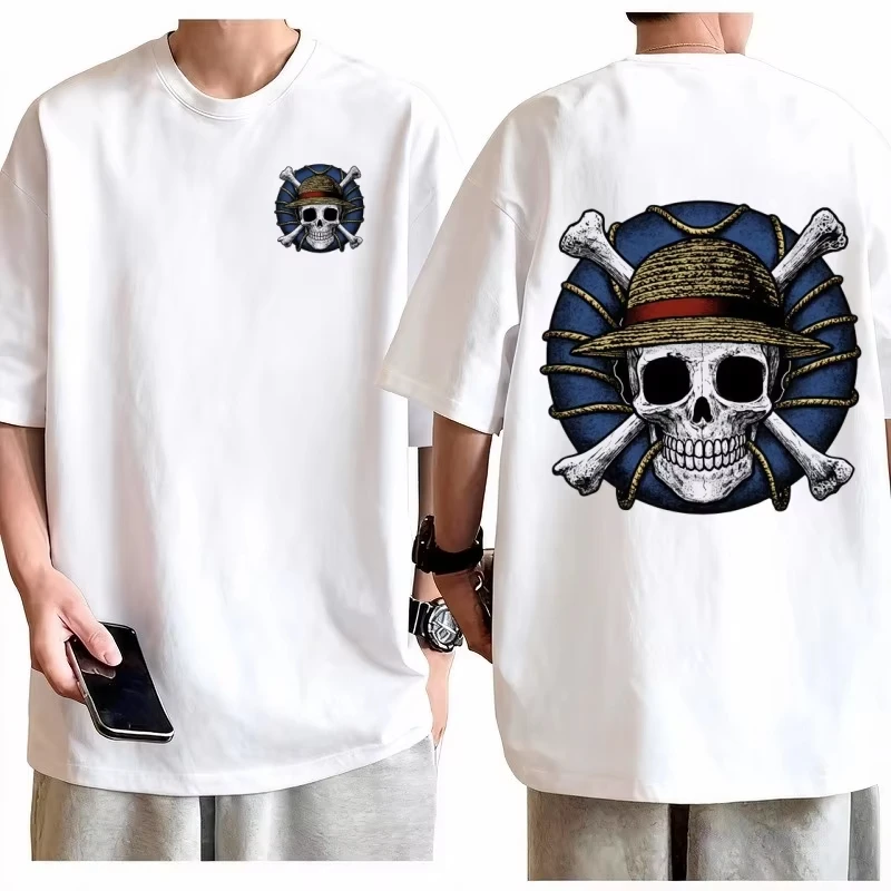 2026 One Piece Straw Hat Pirate Skull T-shirt Men Cotton Anime Tee Graphic Streetwear Comfortable Durable Casual Top