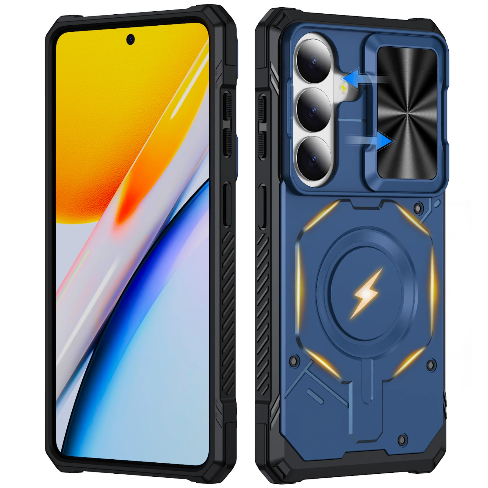Heavy Duty Shockproof Armor Case for Samsung Galaxy S26 Plus S25 S24 S23 Ultra Slide Lens Protector Magnetic Ring Holder Cover