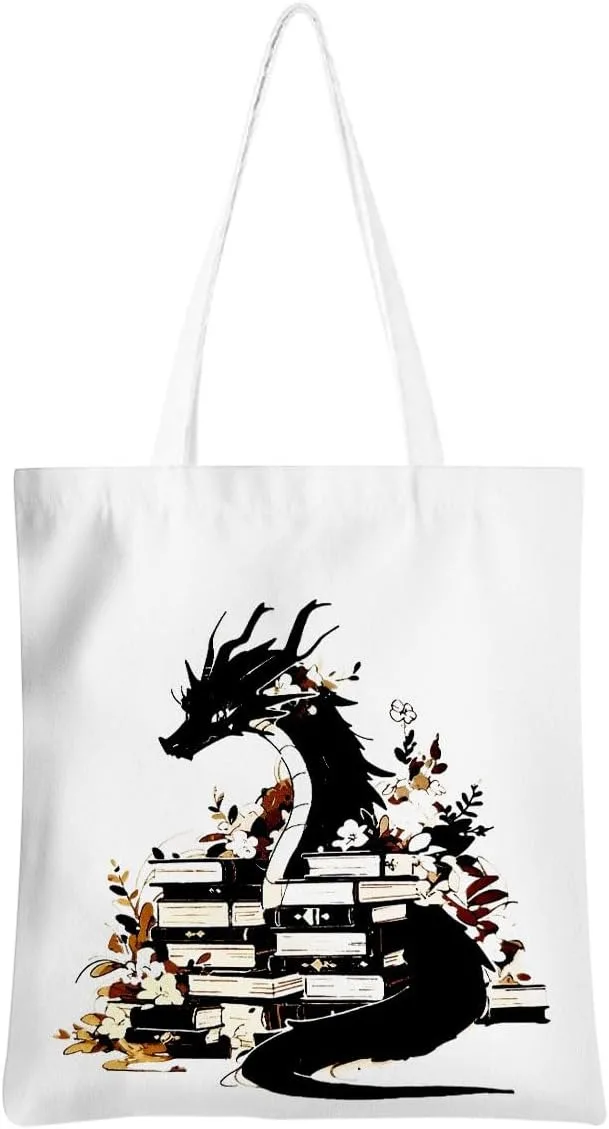 الخيال عشاق الكتاب حمل حقيبة قابلة لإعادة الاستخدام أكياس البقالة حقيبة شاطئية التنين دودة الكتب هدية كتاب نادي حقيبة هدايا لمحبي الكتاب #2