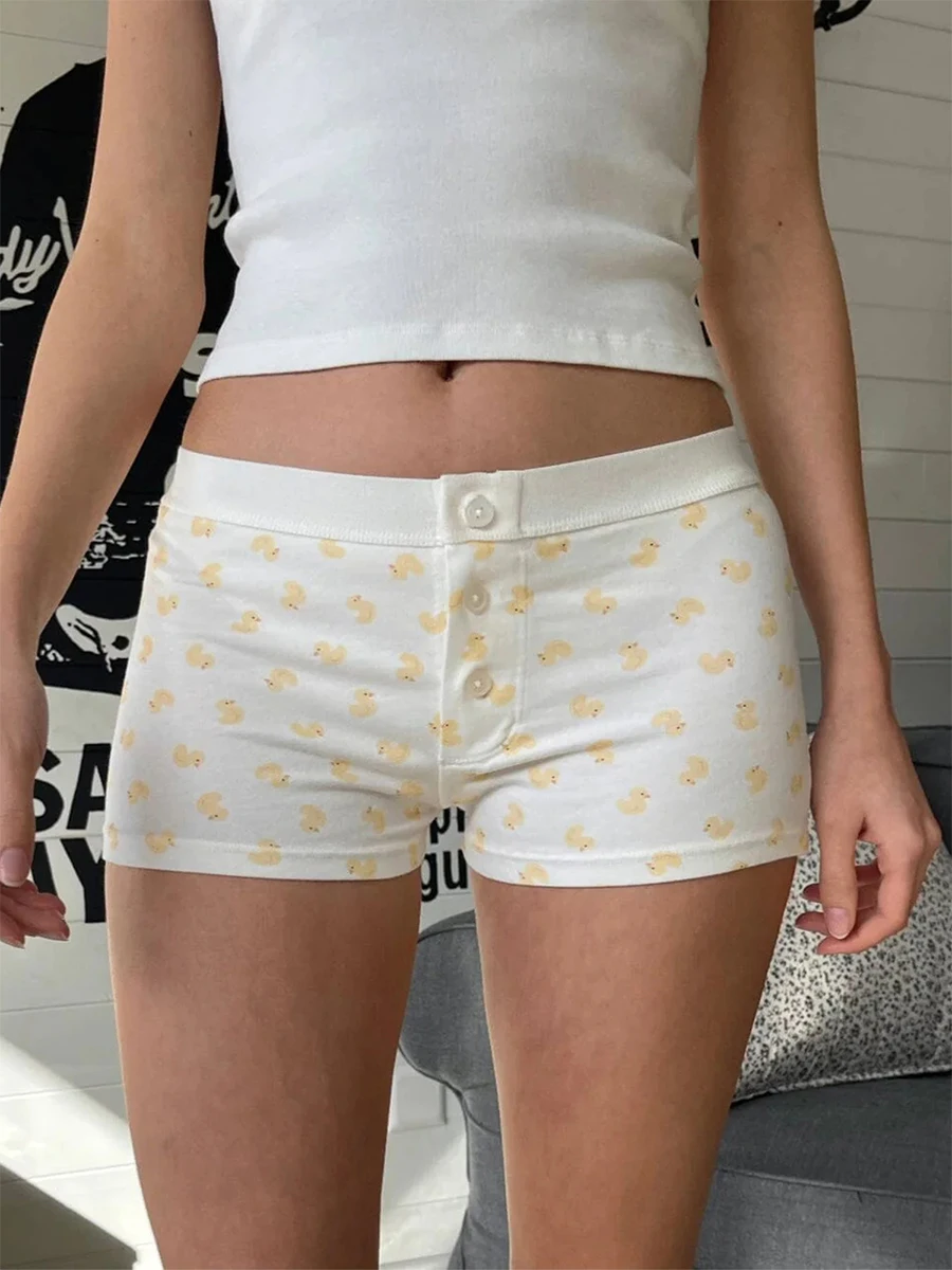 Women Y2k Floral Pj Shorts Low Rise Micro Shorts Button Front Casual Mini Lounge Shorts Sleepwear Bottoms