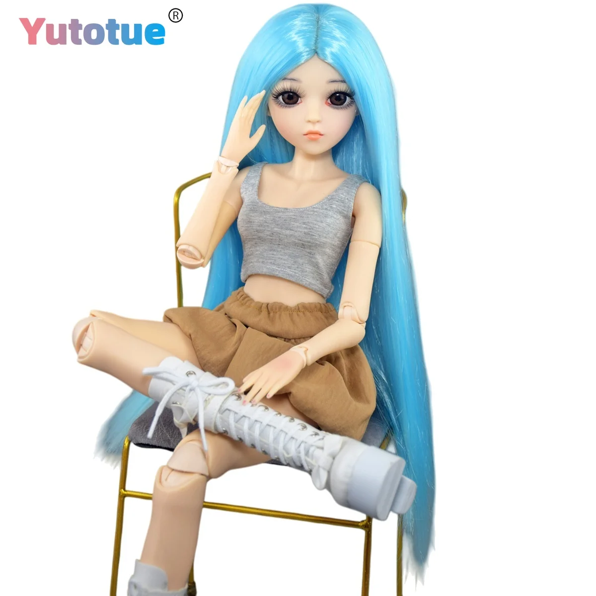 

YUTOTUE 60 см, кукла для девочек, 18 суставов, тело с жилетом, юбкой, обувь, длинный парик, полный комплект, игрушка для куклы BJD