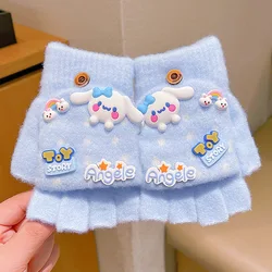 Sanrio-guantes de dibujos animados Cinnamoroll para niñas, bonitos guantes de medio dedo con solapa, línea de punto cálida, calidez engrosada, nuevos