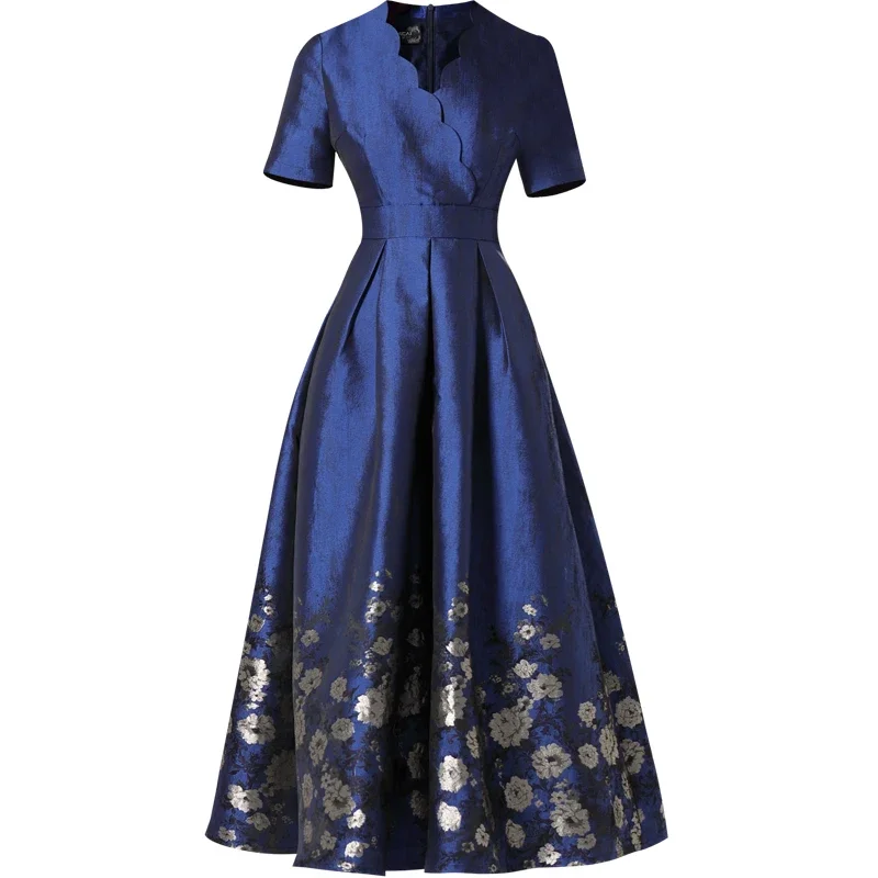 Alfaiate shop feito sob encomenda azul grande mãe digna da noiva vestido de casamento vestido brocado convidado tamanho grande