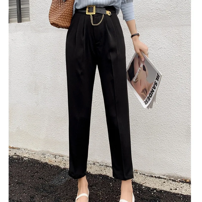 

Spring and Summer Women's 2024 High Waist Panel Button Zipper Pocket Folds Fashion Solid Color Western Versatile Harlan Pants