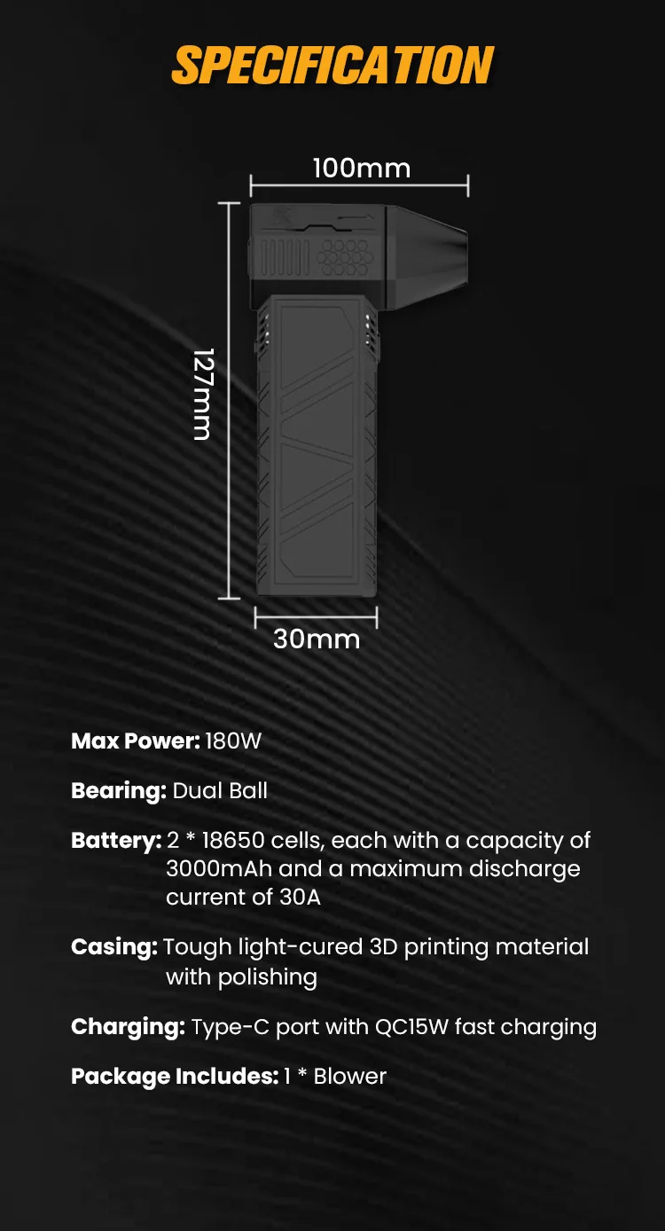 Powerful Blower with High Speed Duct Fan Mini Turbo Jet Fan 110000RPM Wind Speed 45m/s Brushless Motor High-Performance Blower