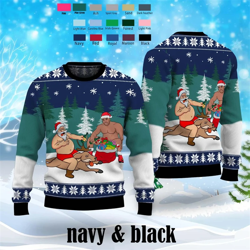 Funny Santa Beer Ugly Christmas Sweater For Men Fashion Trend Barry Wood 3D Printed Sweatshirt Loose Streetwear Pullovers Tops