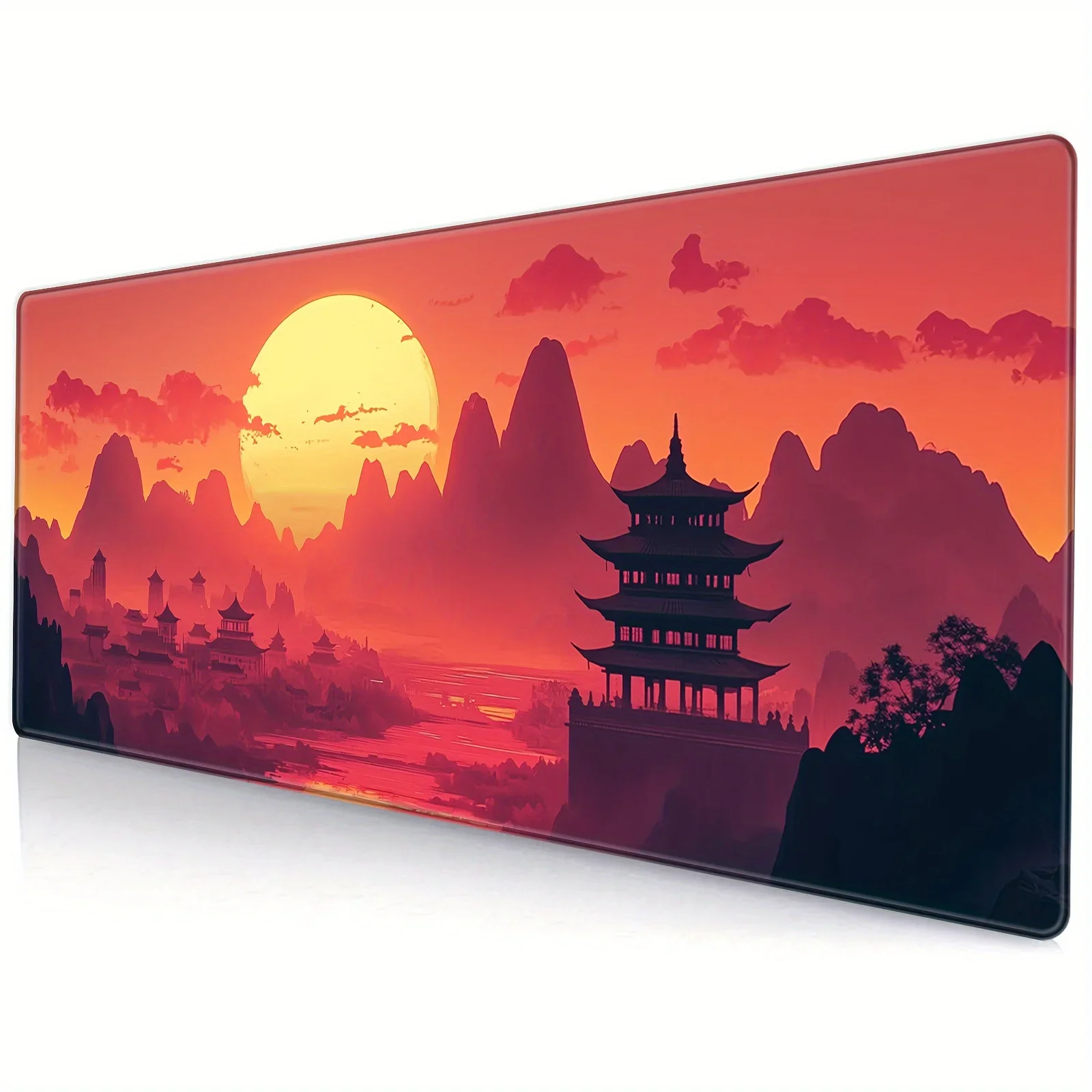 

Classic extended red landscape large game mouse pad, desk pad with seam edge slip, durable office accessory keyboard mouse pad