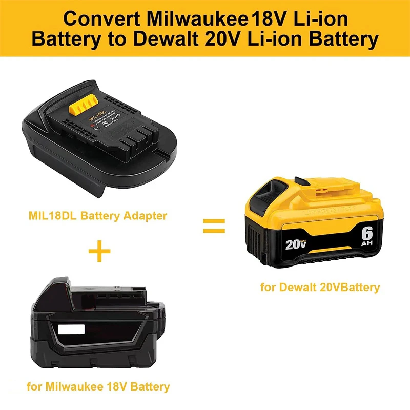 Adattatore batteria MIL18DL per batteria agli ioni di litio Milwaukee 18V converti per accessori per utensili elettrici Dewalt 18V 20V