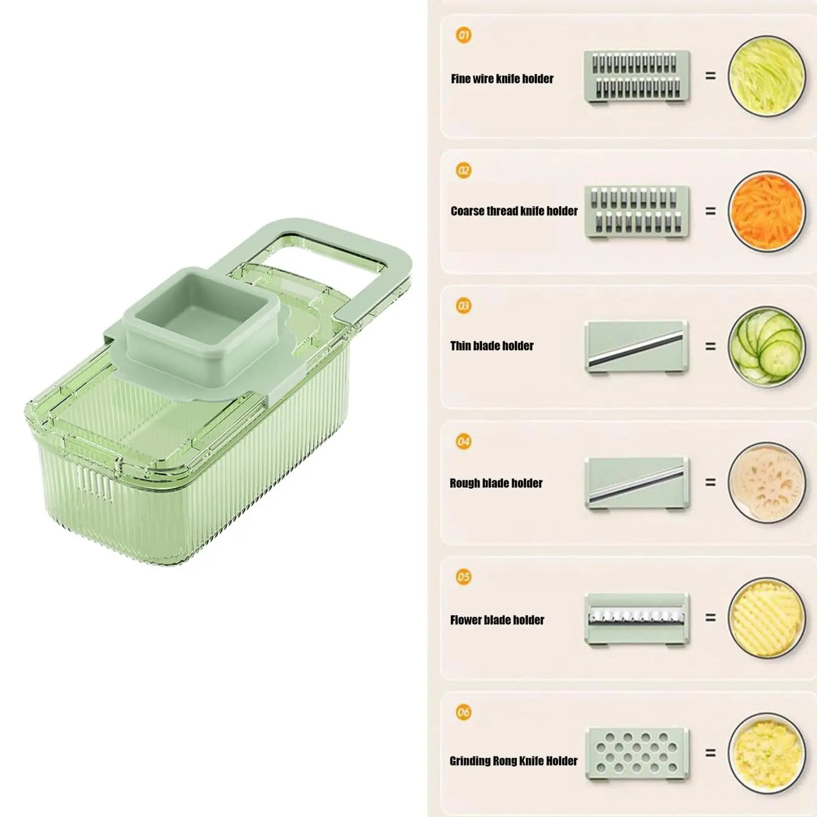 Descascador de legumes, Chopper de alimentos, 6 ferramentas de corte Ralador de legumes, Chopper com recipiente para cozinha doméstica (verde)