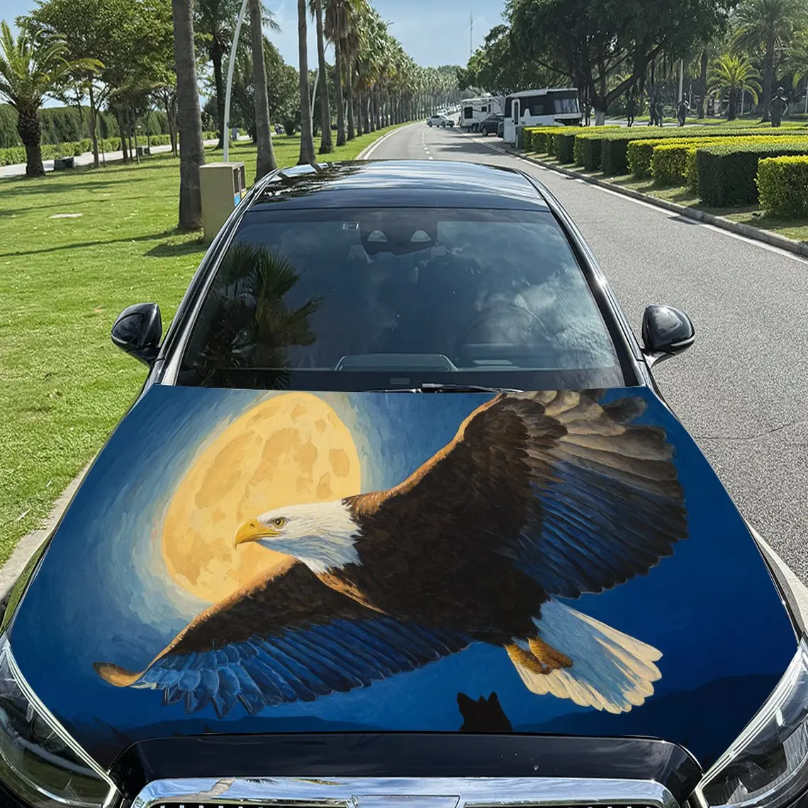 

Freedom Moonlit Flying Eagle PVC Car Hood Wraps, Self-Adhesive Waterproof Car Bonnet Decal Sticker, Car Decoration Protection St