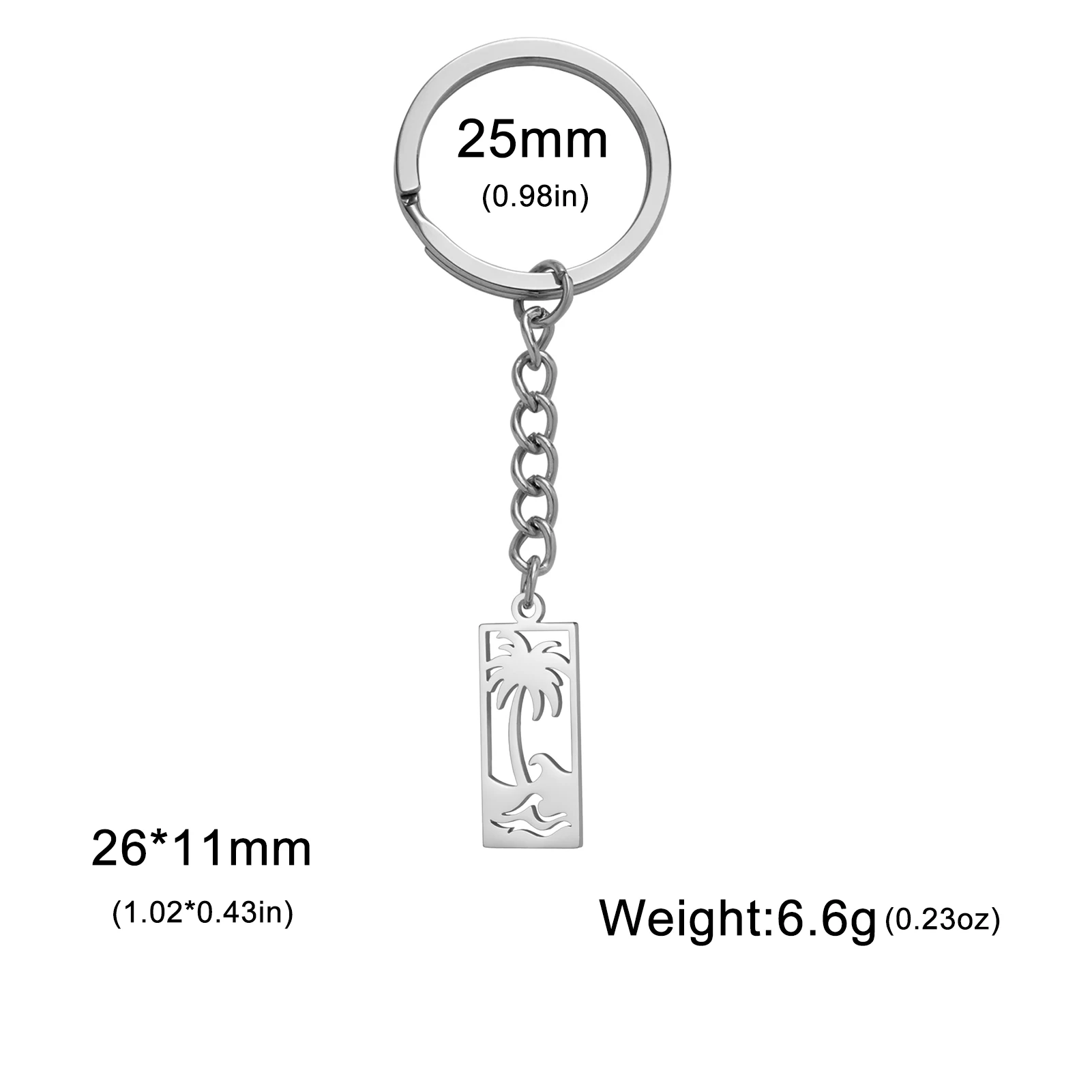 Ocean Wave Keychain for Woman Men Dad Car Key Chain Ring Palm Tree Sandy Beach Stainless Steel Gold Color Pendant Jewelry Gift