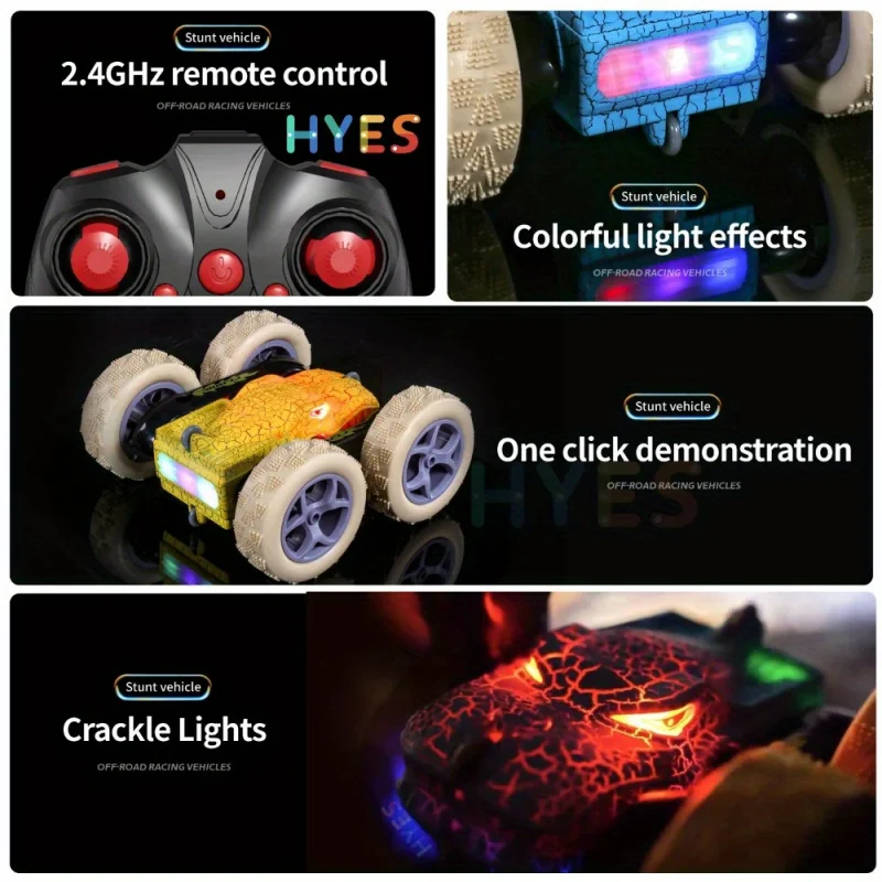 Voiture de cascade RC 2.4G 5WD, voiture dinosaure en rafale avec haute vitesse, Double face, lumières LED à dérive, voiture télécommandée pour enfants, jouet cadeaux