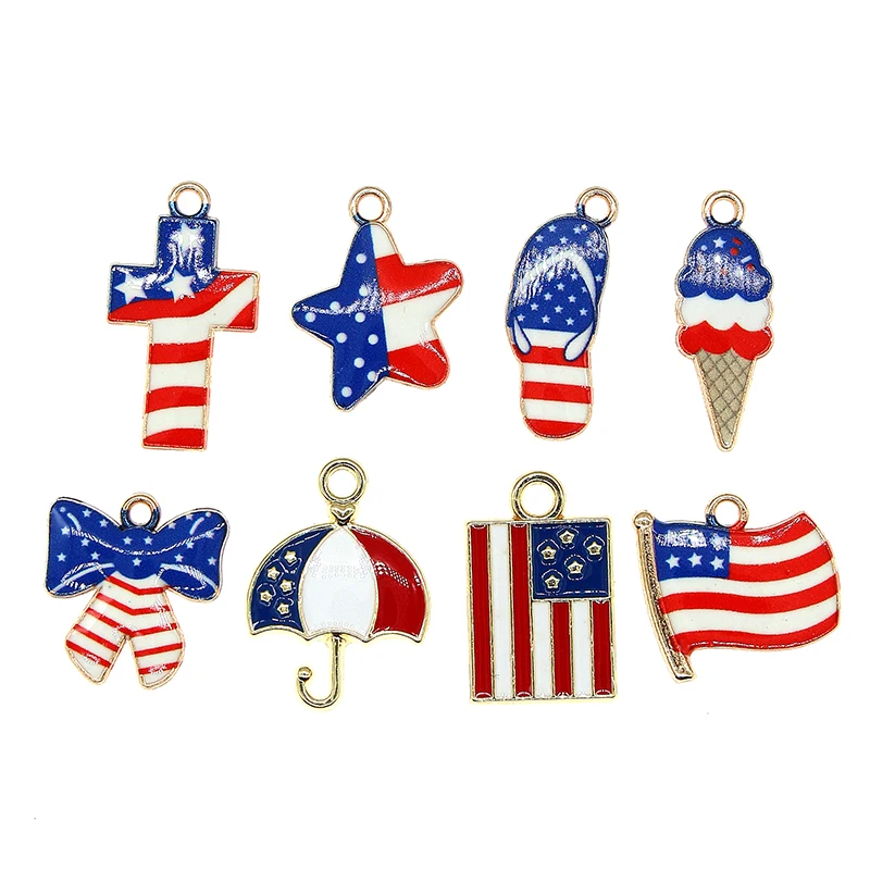 10pcs/lot Enamel Collection of flags Cross Slippers Ice cream Umbrella Bow tie Charms For Earrings DIY Jewelry Making Finding