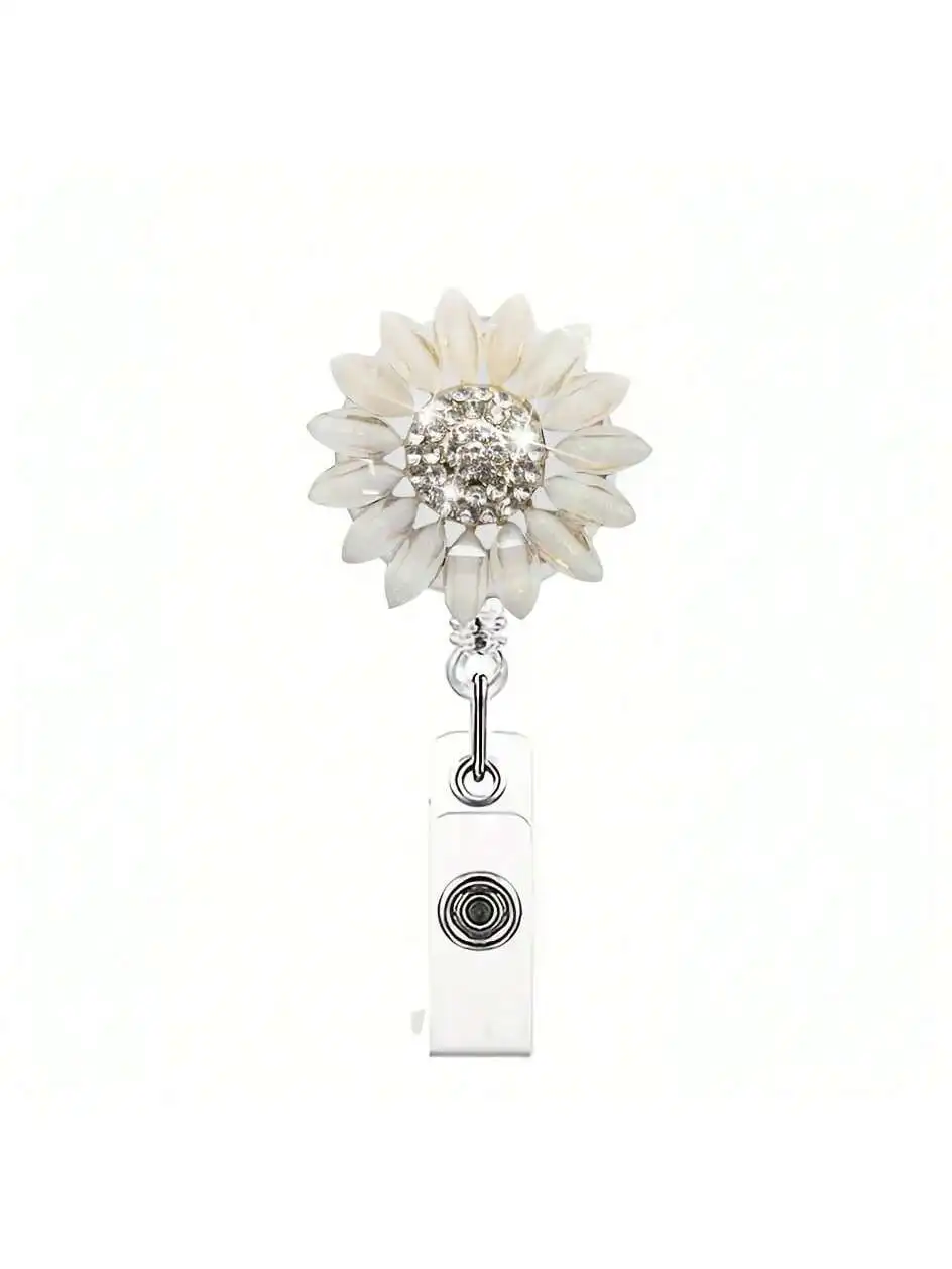 قطعة واحدة من بكرة شارة عباد الشمس المصنوعة يدويًا قابلة للسحب مع مشبك معدني - حبل انفصال 24 بوصة، 360 درجة °   خطاف دوار، سلك نايلون متين