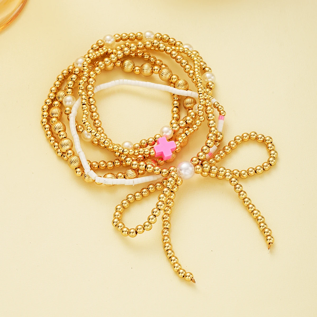 6 قطعة/المجموعة خمر الذهب اللون Bowknot مطرز أساور للنساء أنيقة الصليب تقليد اللؤلؤ الإسورة مجموعة جديد عصري مجوهرات الحفلات