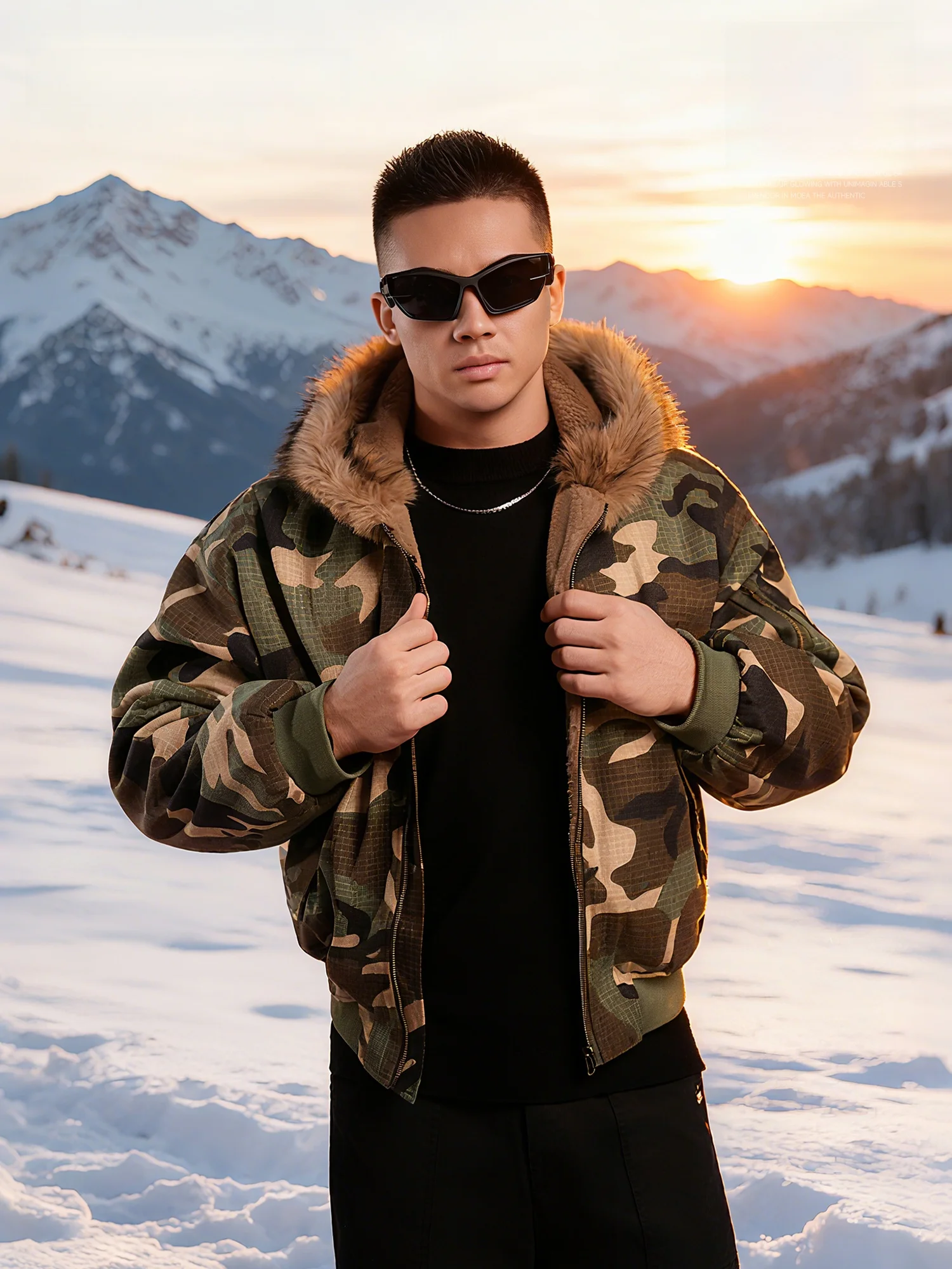 

Men's Faion Urban Camouflage Jaet Double-Sided Wear Thiened Floing Collar Sports Coat Polyester Inner Material Winter...