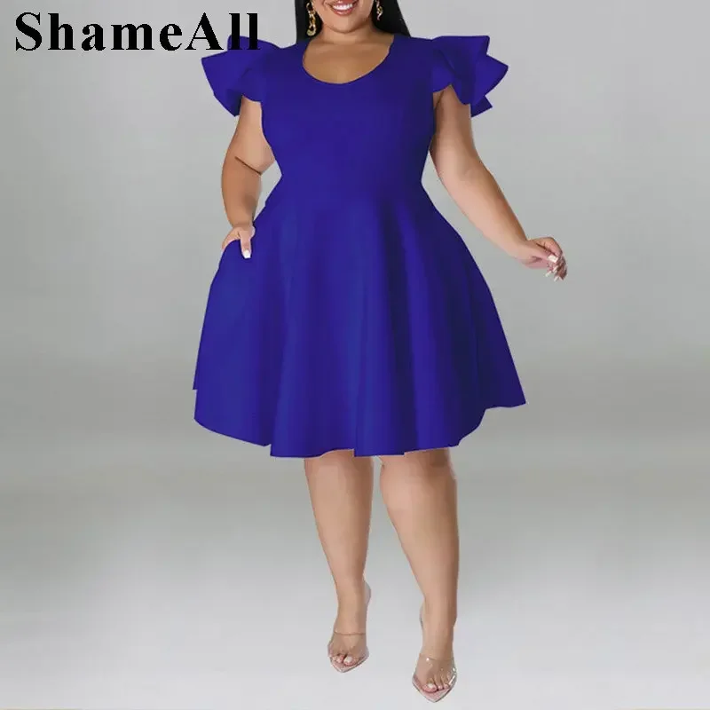 Plus Size Layered Ruffles Short Sleeve Short Party Dress 4XL Summer Women Big Swing Cocktail Gowns Party Club A-line Mini Dress