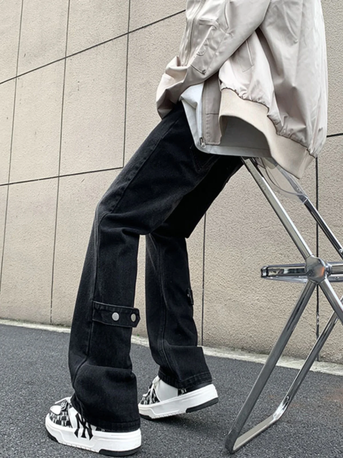 

Мужские джинсы свободного прямого кроя с высокой талией, классические синие, весенне-осенние, модные, уличный стиль, молодежные, износостойкие