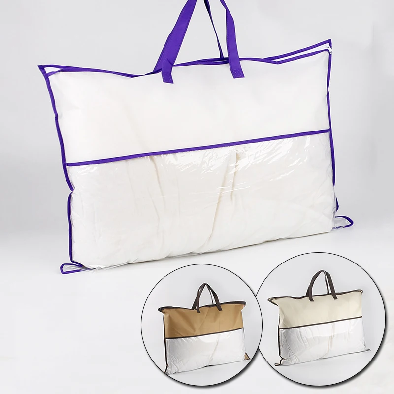 PVC Transparent Bags Non-Woven Tote Household Textile Packaging Bags With Zipper Pillow Storage Containers Quilt Organizer Bags