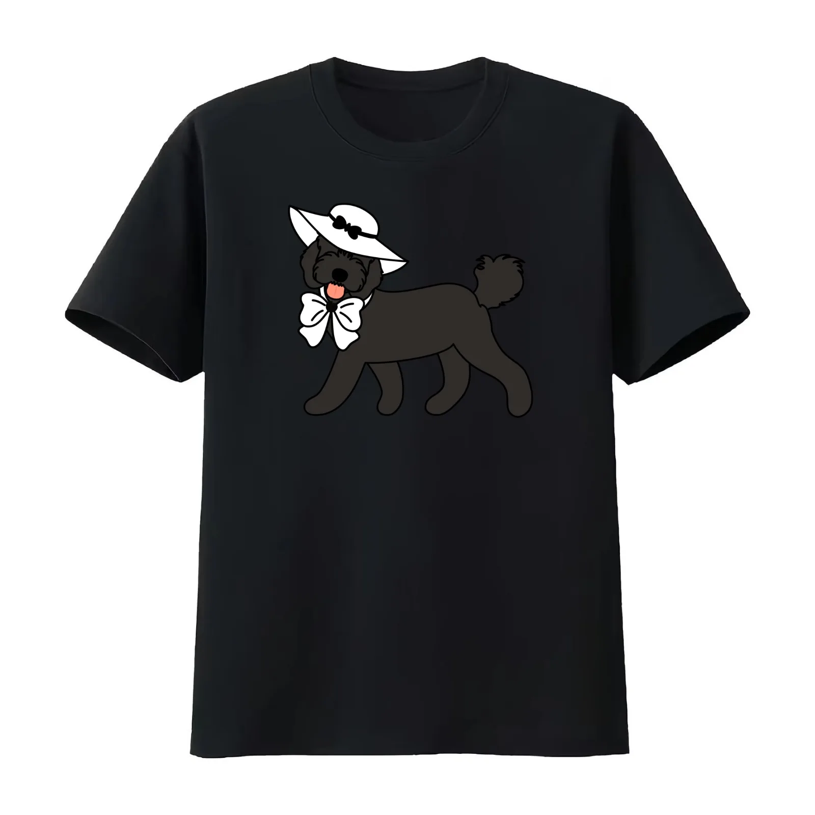 Fashion Black Cockapoo Cavapoo Cavoodle Dog with Ribbon Bow T-Shirt Summer Casual Cotton Tee Oversized Streetwear Tops