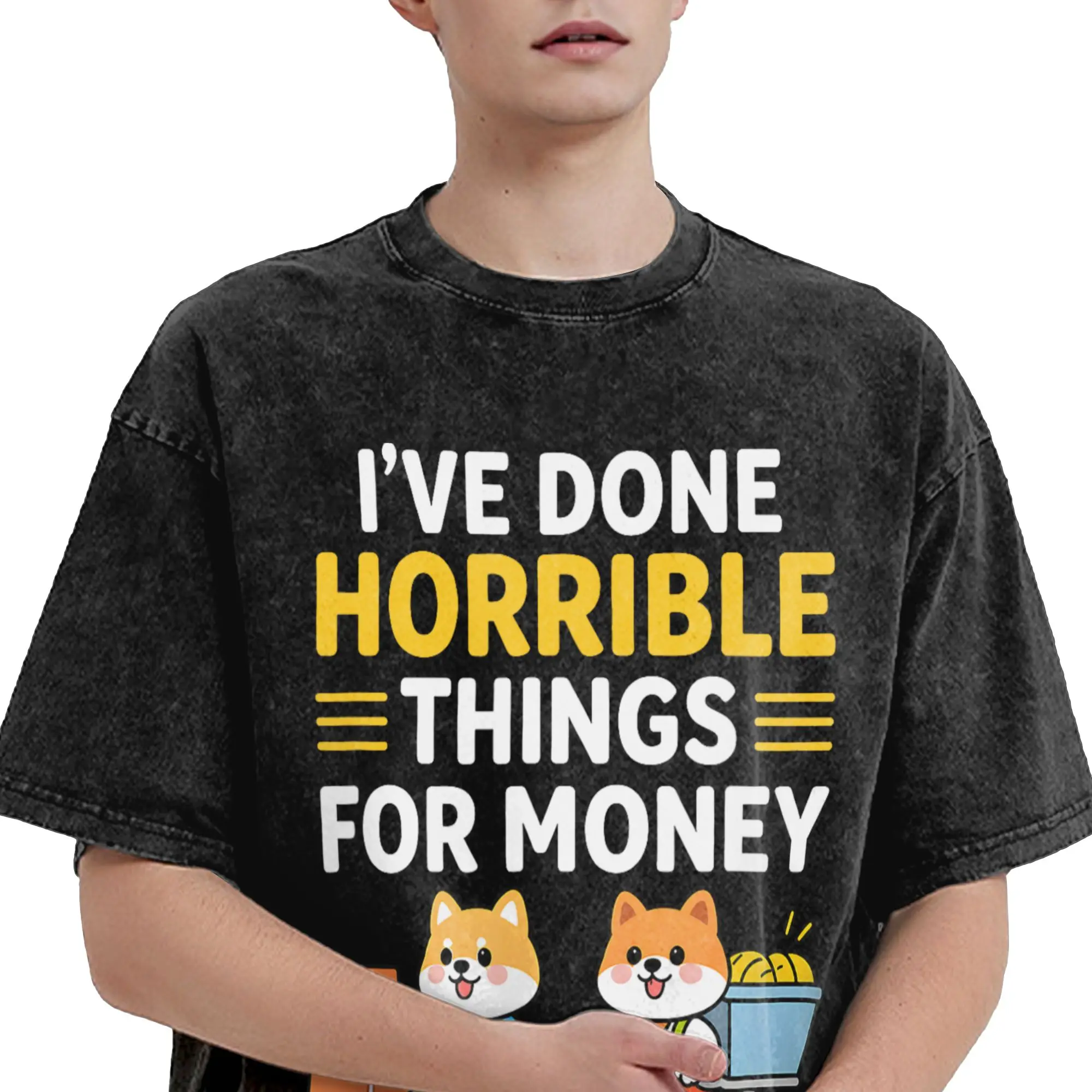 Harajuku Washed Shirt Cat I-ve Done Horrible Things for Money  Merch Vintage T Shirt High Street  Streetwear Cotton Graphic Tees