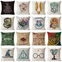 Funda de almohada con estampado de Harry Potter, funda de almohada de Anime, mundo mágico, película, periféricos, Gryffindor, Hufflepuff, decoración, regalos para fanáticos